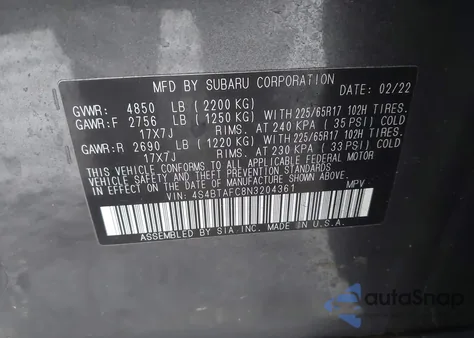 2022 Subaru Outback Premium from USA, damaged, VIN 4S4BTAFC8N3204361